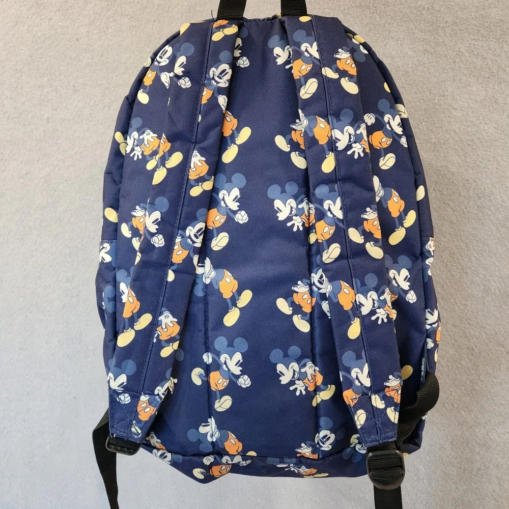 Disney Mickey Mouse Navy Blue All Over Print Polyester Backpack Front Zip Pocket